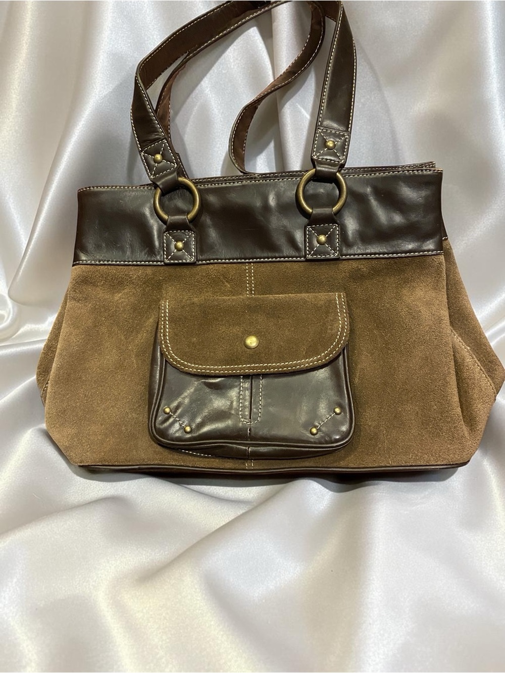 Eddie Bauer Brown Two-Tone Suede & Leather Shoulder Bag